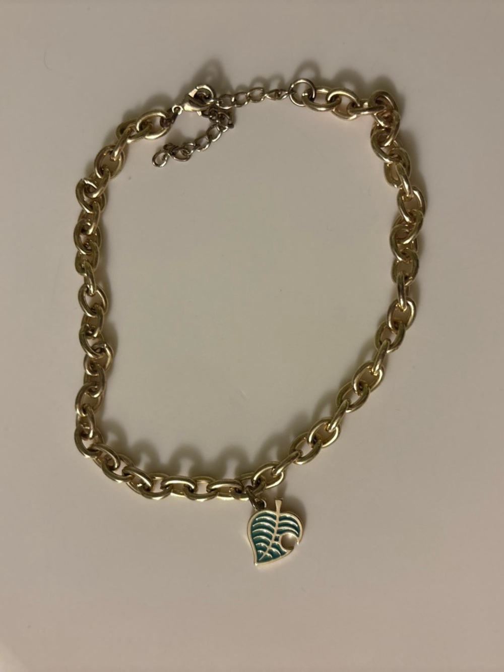 Gold-Tone Chain Necklace with Teal Heart Charm